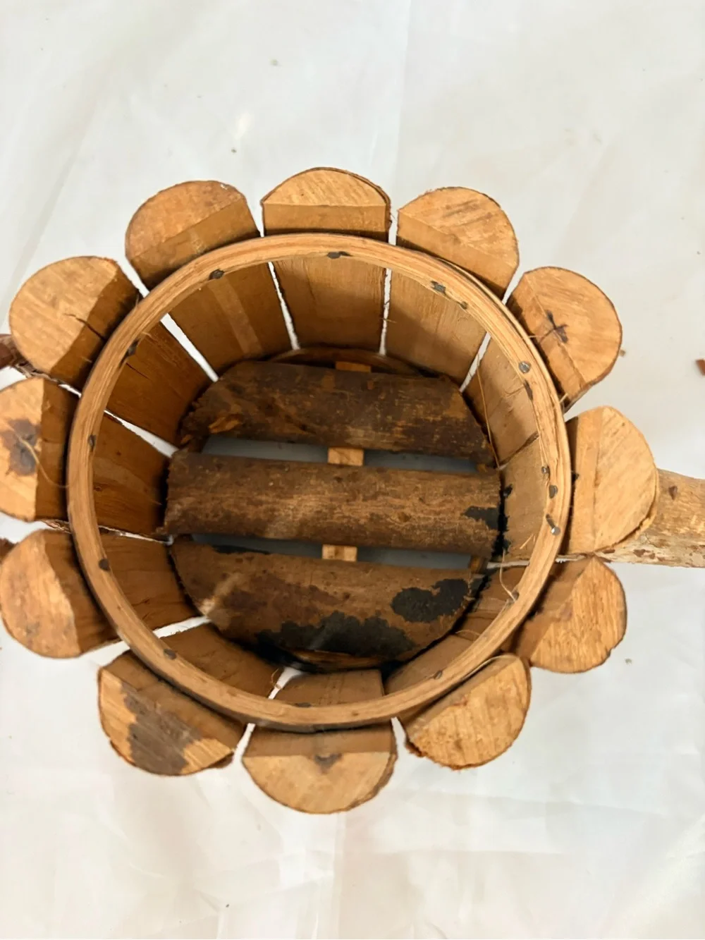 Rustic Birch Wood Watering Can Planter - Brown